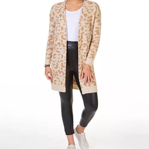 NWT BLACK TAPE Animal Print Neutral Tan Open Long Cardigan L - Picture 7 of 7